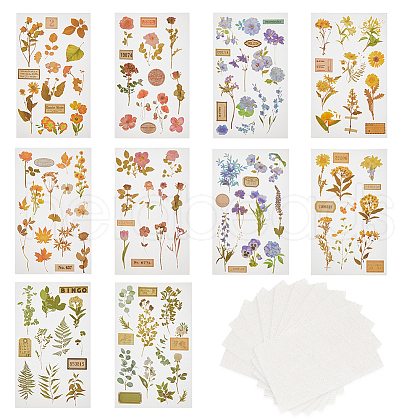 SUPERFINDINGS 5 Sets 5 Styles Scrapbook Floral Decorative Stickers Sets DIY-FH0005-81-1
