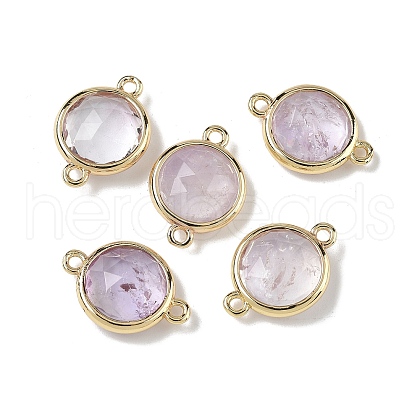 Brass Pave Natural Amethyts Faceted Flat Round Connector Charms G-U028-04G-09-1