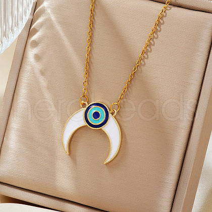 Stylish Brass White & Blue Enamel Evil Eye Double Hron Pendant Necklaces for Daily Parties ZO1615-1-1