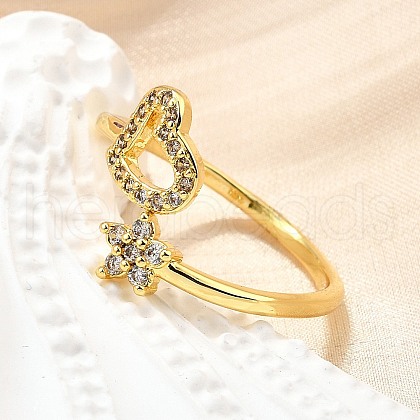 Brass Micro Pave Clear Cubic Zirconia Cuff Rings for Women RJEW-H247-01G-1