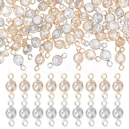 Unicraftale 100Pcs 2 Colors Brass Pave Clear Cubic Zirconia Connector Charms FIND-UN0003-29-1
