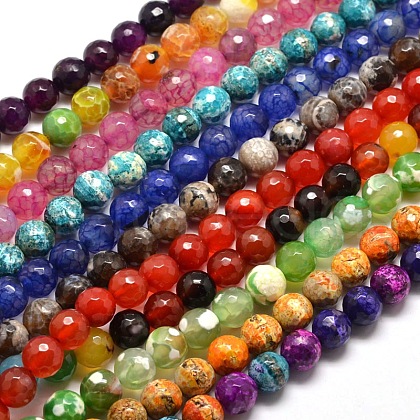 Dyed Natural Agate Faceted Round Beads Strands G-E268-M-1
