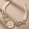 Alloy Crystal Rhinestone Flower Pendant Round Imitation Pearl Double Layer Necklaces for Women FS-WG4730C-01-4