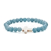 3Pcs 3 Style Natural Blue Quartz & Grade A Amazonite & Turquoise Cross Beaded Stretch Bracelets Set BJEW-JB09408-2