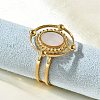 Oval 304 Stainless Steel White Shell Finger Rings for Women RJEW-G346-09G-02-3