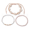 Summer Beach Natural Mixed Cowrie Shell Glass & Alloy Beaded Stretch Bracelet & Braided Bead Bracelets Sets BJEW-JB10838-4