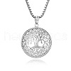 304 Stainless Steel Flat Round with Tree of Life Pendant Necklaces FS-WG13B06-01-2