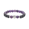 Natural Lava Rock & Mixed Gemstone & Alloy Rose Beaded Stretch Bracelets BJEW-JB09401-2
