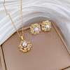 Brass Micro Pave Cubic Zirconia with Plastic Pearl Pendant Necklace & Stud Earrings WG7AC39-149-1