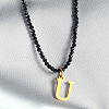 304 Stainless Steel Initial Pendant Black Glass Faceted Round Beaded Pendant Necklaces for Women FS-WGC61DE-21-1