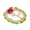 3Pcs Glass Seed Beaded Oval with Rose Pendants PALLOY-MZ00579-4