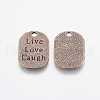 Tibetan Style Alloy Flat Oval Carved Affirmation Word Live Love Laugh Pendants X-TIBEP-22066-R-NR-2