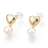 Brass Heart & Natural Pearl Stud Earrings PEAR-N020-04E-3