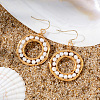 Elegant Brass Natural Freshwater Pearl Flat Round Dangle Earrings OF9331-1