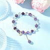 Natural Quartz Crystal & Amethyst Round Beaded Stretch Bracelets BJEW-JB11935-03-2