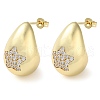 Teardrop with Star Brass Micro Pave Clear Cubic Zirconia Stud Earrings EJEW-A034-03G-1