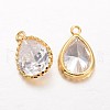 Teardrop Brass Cubic Zirconia Pendants KK-L134-22G-2