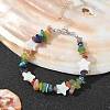 Natural Mixed Gemstone Chips & Shell Star Beaded Bracelet BJEW-TA00429-2