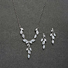 Leaf Brass Clear Cubic Zirconia Pendant Necklace & Stud Earrings Sets FS-WG2ED9F-01-4