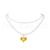 Acrylic Heart Pendant ABS Plastic Imitation Pearl & Glass Seed Beaded Double Layer Necklaces NJEW-JN05290-02-2