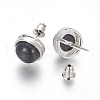 Natural Dyed & Heated Black Agate Stud Earrings EJEW-F162-H02-3