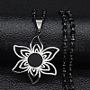 304 Stainless Steel Black Enamel Hollow Cut Flower Pendant Necklaces for Women FS-WG7A592-01-1