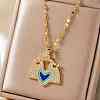 Brass Blue Enamel Fan with Heart Pendant Necklaces CL4028-1-1