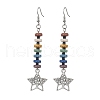 Colorful Natural Dyed Lava Rock Disc Beaded Dangle Earrings EJEW-JE05617-4