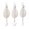 3Pcs 3 Styles Natural Cowrie Shell  Copper Wire Wrapped Glass Pearl Pendants PALLOY-JF03504-1