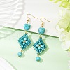 Handmade Glass Seed Beads Rhombus Dangle Earrings EJEW-MZ00468-02-1