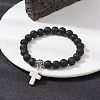 Natural Lava Rock Round Beaded Stretch Bracelet BJEW-JB09744-02-2