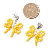 Heart with Bowknot Handmade Glass Seed Beads Dangle Stud Earrings EJEW-MZ00474-01-4