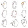 ANATTASOUL 9Pcs 9 Style Heart & Teardrop & Bat Brass & Alloy Open Cuff Rings Set RJEW-AN0001-17-1