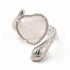 Natural Quartz Crystal Heart with Snake Open Cuff Ring RJEW-P082-02P-24-3