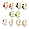 Real 18K Gold Plated Brass Enamel Flower Print Hoop Earrings for Women EJEW-L269-118G-1