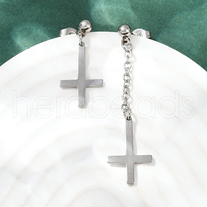 201 Stainless Steel Dangle Stud Earrings EJEW-P314-01C-P-1