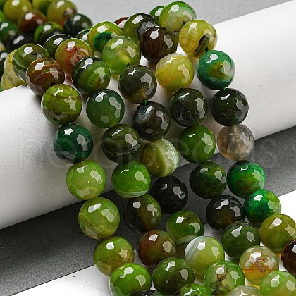 Faceted Natural Banded Agate Beads Strands G-F447-12mm-O05-1