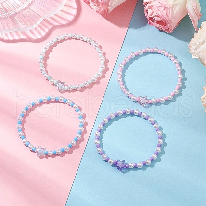 4Pcs ABS Plastic Imitation Pearl Round Beads Stretch Bracelets for Womrn BJEW-JB11686-1