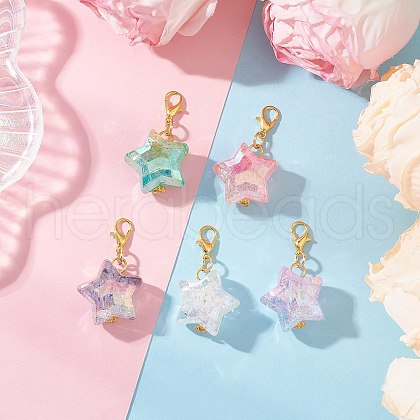 Acrylic Star Pendant Decorations HJEW-JM03385-1