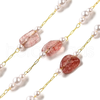 Handmade Natural Strawberry Quartz Nuggest Beaded Chains CHC-F020-03G-03-1