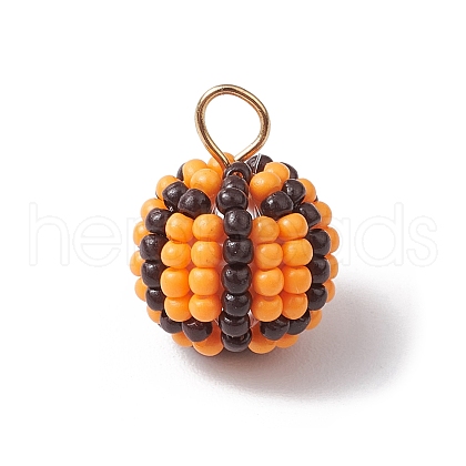 Handmade Nylon Wired Glass Beaded Pendants with Glass Pearl Round Bead and 304 Stainless Steel Flat Head Pins PALLOY-MZ00506-1