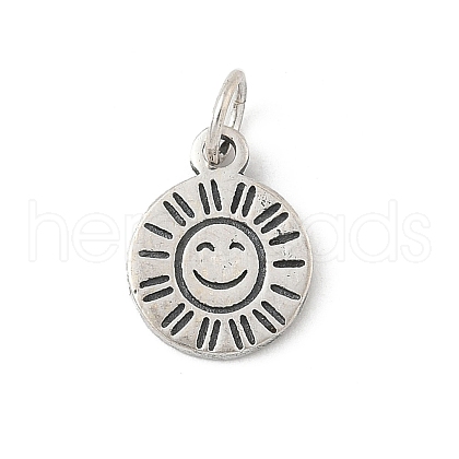 925 Sterling Silver Smiling Face Sun Charms with Jump Rings STER-D305-04AS-1