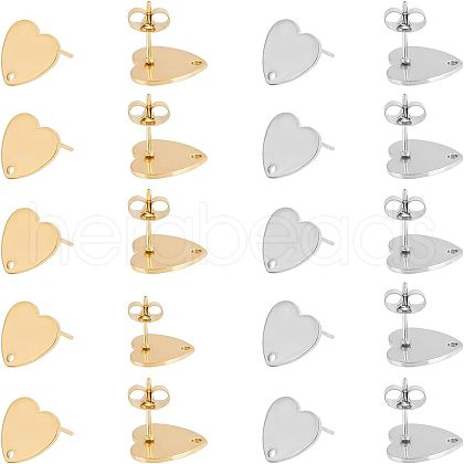 Unicraftale 20Pcs 2 Colors Ion Plating(IP) 304 Stainless Steel Stud Earring Findings EJEW-UN0001-75-1