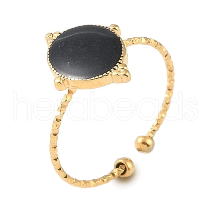 Ion Plating(IP) 304 Stainless Steel Enamel Oval Cuff Finger Rings RJEW-L107-076B-G-1