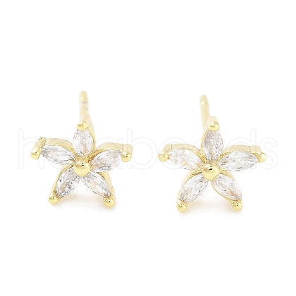 Brass Micro Pave Clear Cubic Zirconia Studs Earring for Women EJEW-S217-F04-1