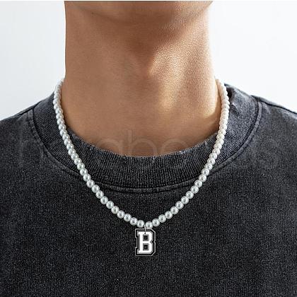 PVC Initial Pendant Plastic Pearl Round Beaded Necklaces for Women Men FS-WGA2226-04-1