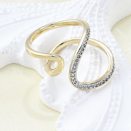 Brass Micro Pave Clear Cubic Zirconia Cuff Rings for Women RJEW-G347-17GP-1