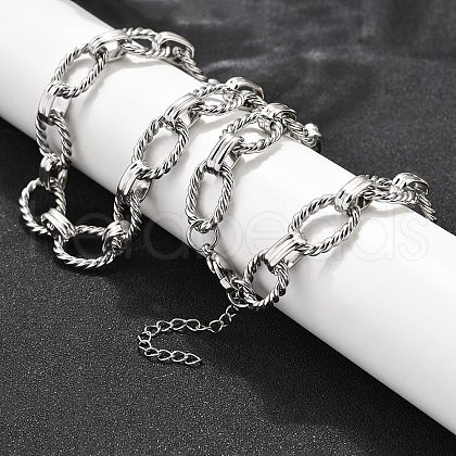 304 Stainless Steel Twisted Oval Link Chain Necklaces NJEW-R023-13P-1