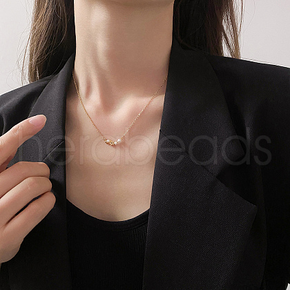 Elegant Stainless Steel & Imitation Pearl Star Pendant Necklaces for Women FW5456-1