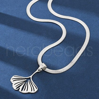 Ginkgo Leaf 304 Stainless Steel Herringbone Chains Pendant Necklaces NJEW-K253-36P-1